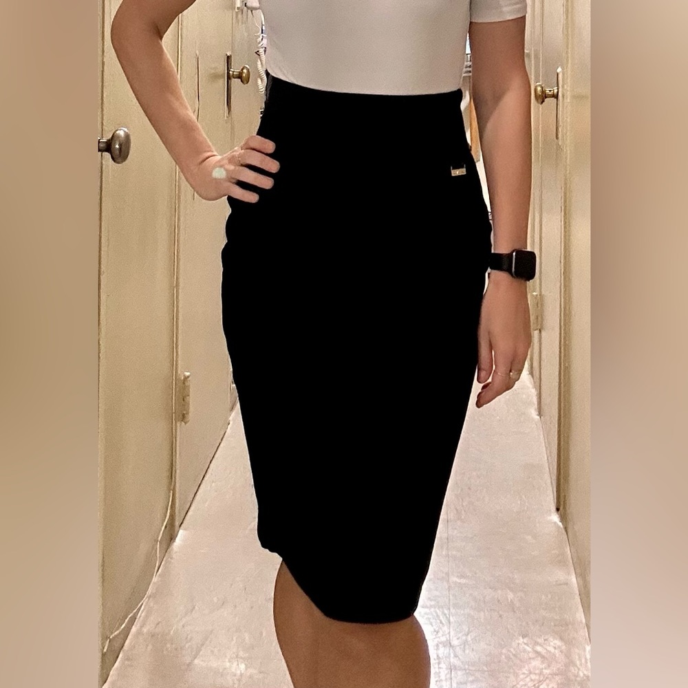 CALVIN KLEIN Black Stretch Knit Pencil Skirt- Size S
